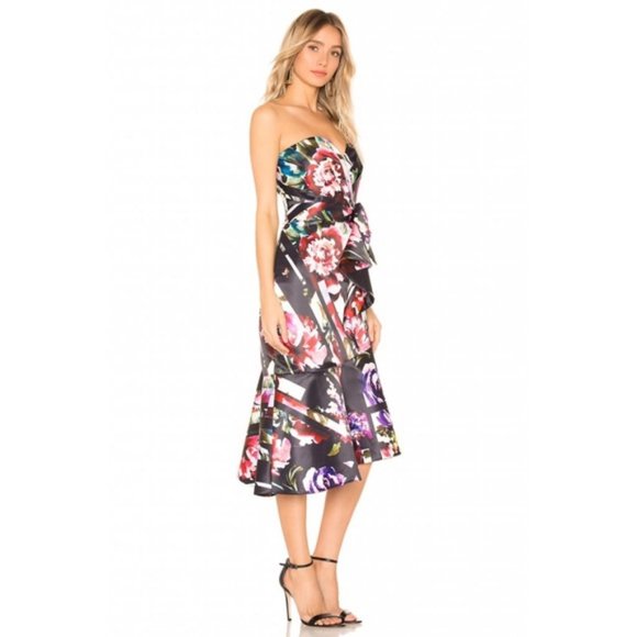 NEW Parker Black Floral Strapless Wendy Midi Dress - Picture 7 of 12